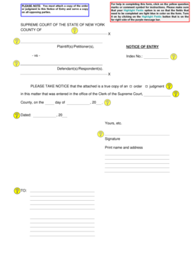 New York Notice of Entry