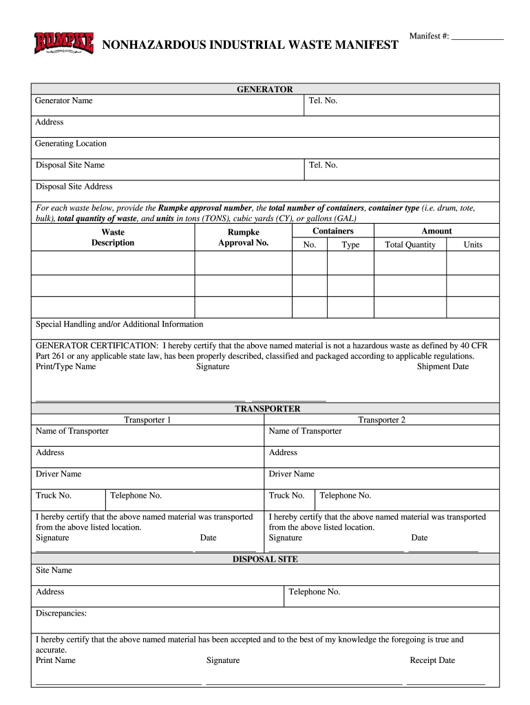 free non hazardous waste manifest form Preview on Page 1.