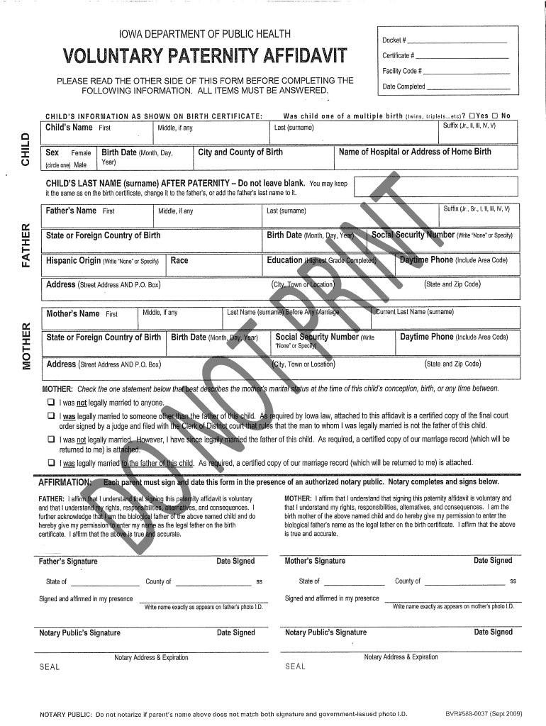 paternity affidavit iowa form Preview on Page 1