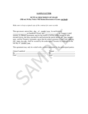 30 day notice letter to landlord - S8 Mutual Rescission of Lease - chsico