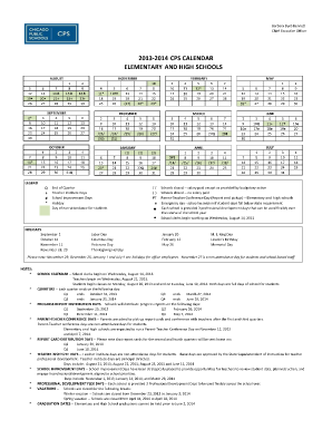Fillable Online cps 2013-2014 CPS CALENDAR ELEMENTARY AND HIGH SCHOOLS ...