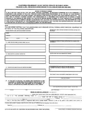 California Preliminary 20-Day Notice