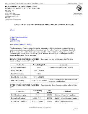 Certified payroll form pdf - notice of delinquent or inadequate certified payroll records form