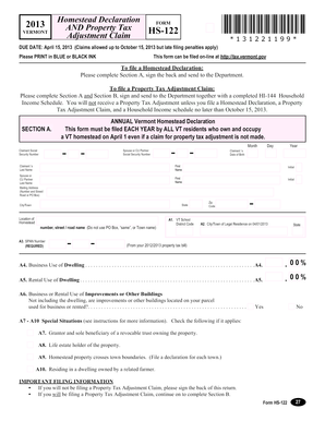 Vermont Homestead Declaration and Property Tax Adjustment Claim