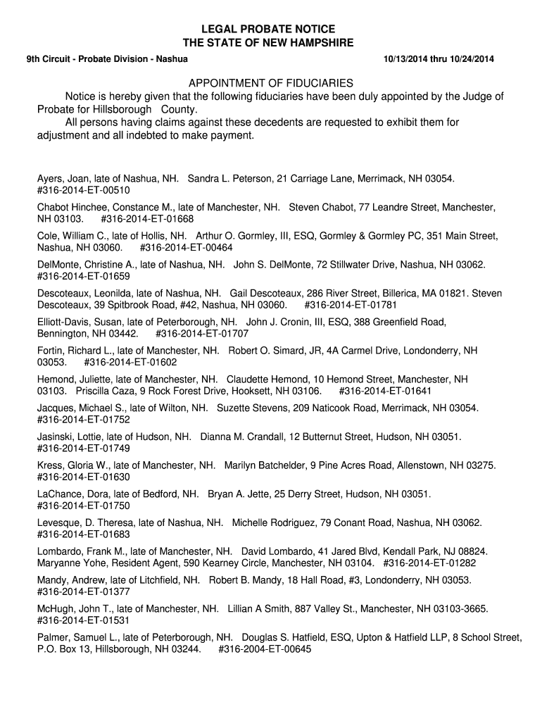 Fillable Online courts state nh List of Forms Ohio State Bar