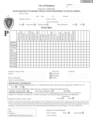 Massachusetts Plumbing Permit Application