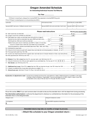Oregon Amended Schedule for Individual Income Tax Returns