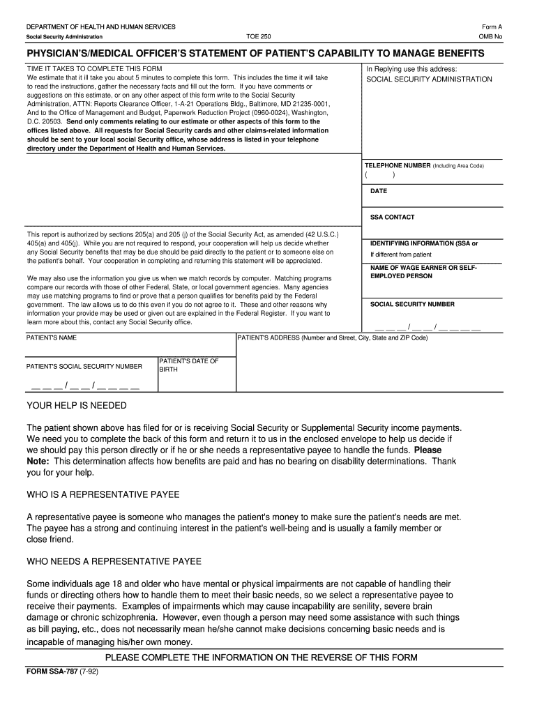 1992 Form SSA 787 Fill Online Printable Fillable Blank PdfFiller