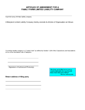 Family tree legal - Family Farm LLC Articles of Amendment form and instructions - dat state md