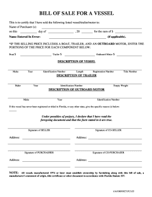 Bill of Sale for a Vessel