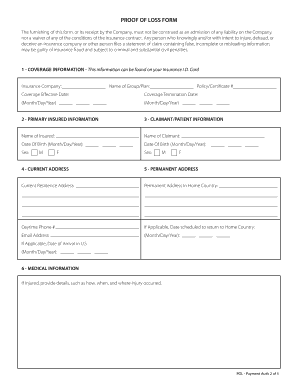 Proof of Loss Form & Payment Authorization