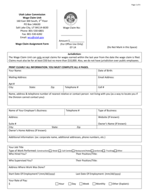 Utah Wage Claim Assignment Form