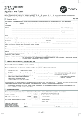 Virgin Fixed Rate Cash ISA Application Form