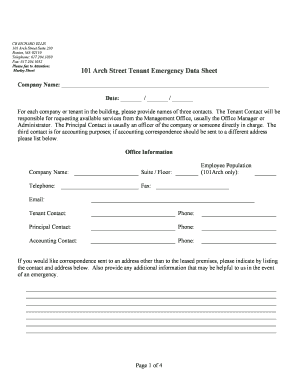 Tenant Emergency Data Sheet