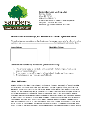 Fillable Online Sanders Lawn And Landscape Maintenance Agreement Fax Fill Online