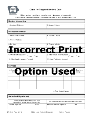 example how to fill out claim for targeted medical care form