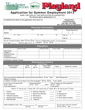 Application for Summer Employment 2013