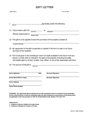 Gift Letter for Property Purchase