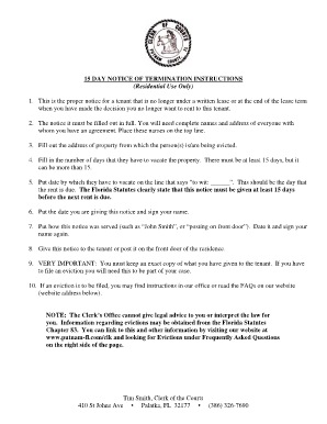 Florida 15 Day Notice of Termination