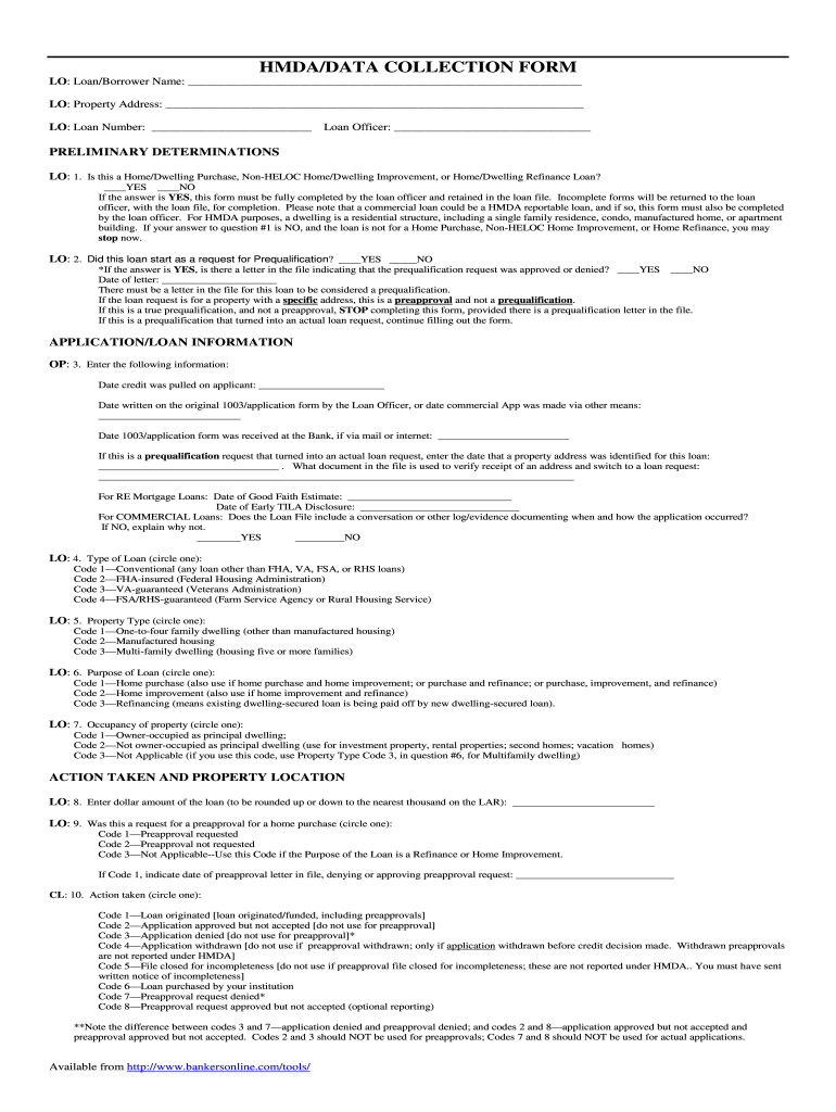 hmda data collection form Preview on Page 1.