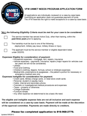 VFW Unmet Needs Program Application Form