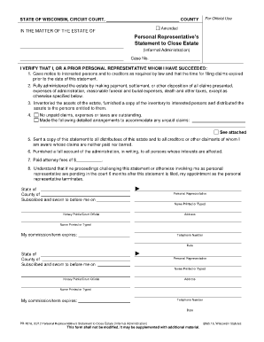 Wisconsin Personal Representative Statement to Close Estate
