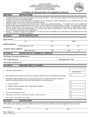 California Commercial Modular Purchase Price Statement