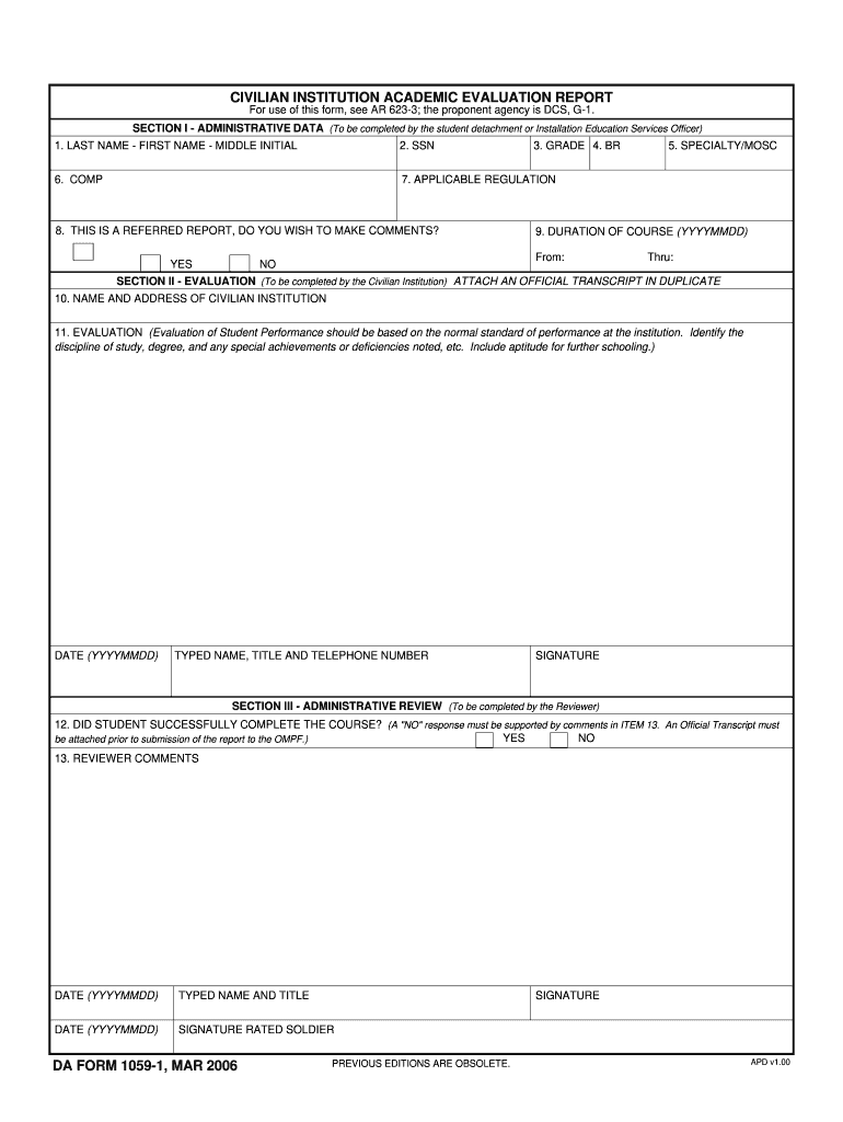 Da Form 1059 Fillable Pdf - Fill Online, Printable, Fillable, Blank | pdfFiller