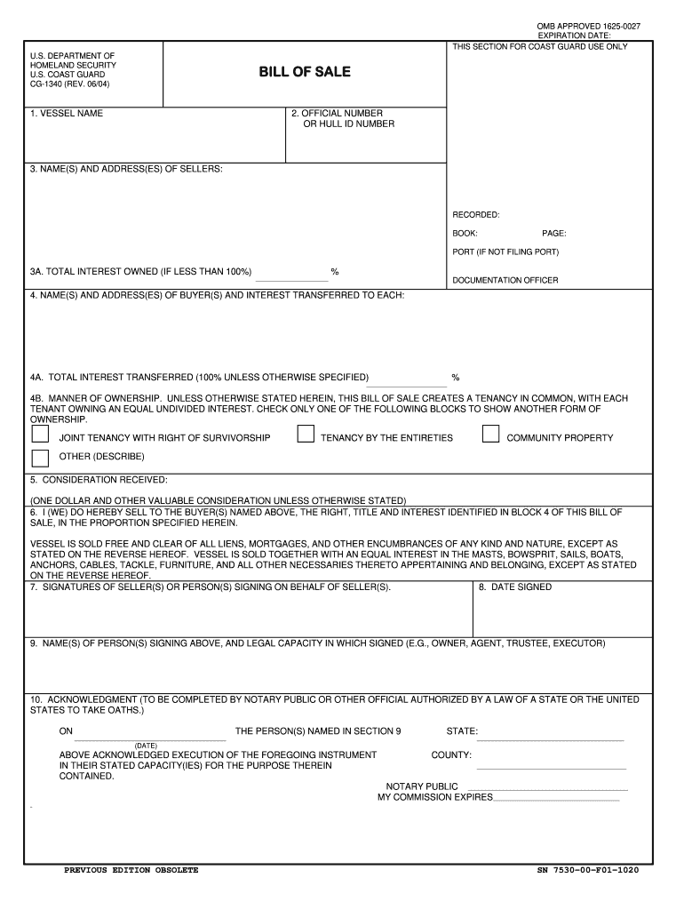 us coast guard bill of sale form Preview on Page 1.