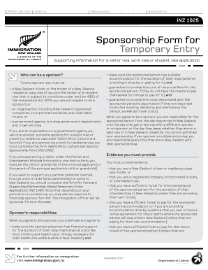 Sponsorship Form for Temporary Entry