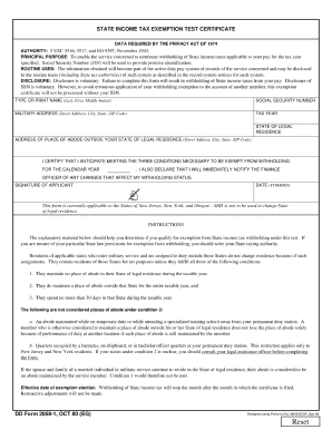 State Income Tax Exemption Test Certificate