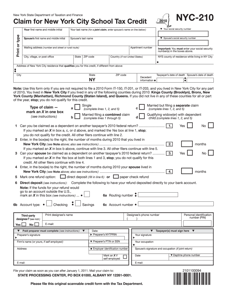 Nyc 210 20202021 Fill and Sign Printable Template Online US Legal