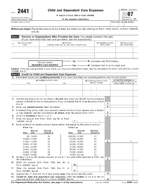 Form 2441 Child and Dependent Care Expenses