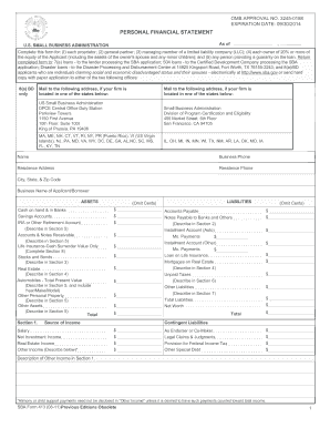 US Small Business Administration Personal Financial Statement