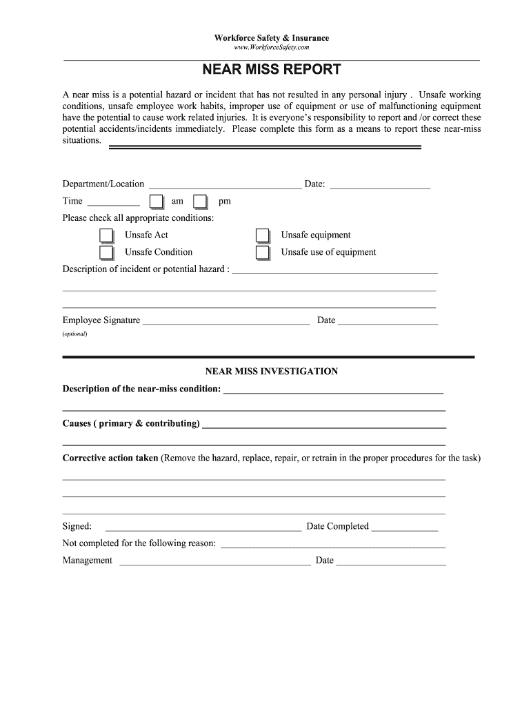 Near Miss Report Form - Fill Online, Printable, Fillable, Blank In Near Miss Incident Report Template