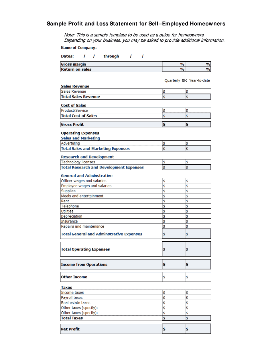 Edit Document Profit And Loss Template For Self Employed Form According 