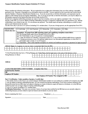 Taxpayer Identification Number Request (Substitute W-9 Form)