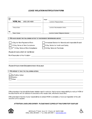 Eviction letter template - LEASE VIOLATION NOTIFICATION FORM - HOM Inc.