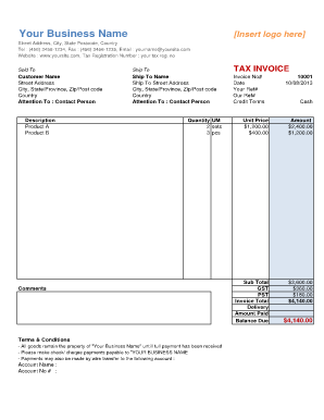 14 Printable Tax Invoice Template Forms Fillable Samples In Pdf Word To Download Pdffiller