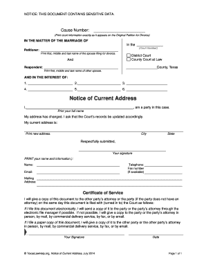 Texas Notice of Current Address