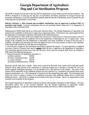 Georgia Dog and Cat Sterilization Program Claim Form
