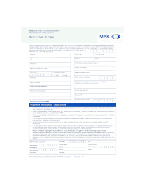 Medical Protection Society International Membership Application