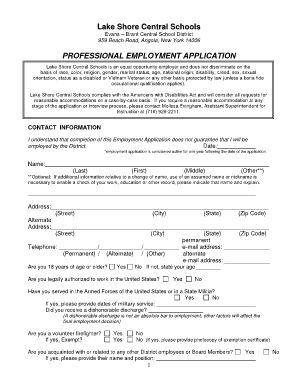Professional Employment Application