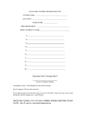 State Fire Courses Pre-Registration Form