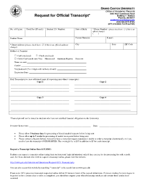 Grand Canyon University Transcript Request Form