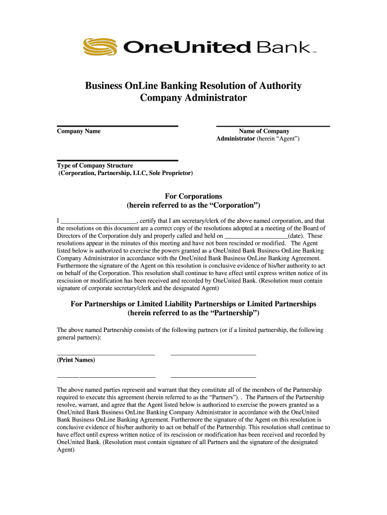 Fillable Online Business Online Banking Resolution of Authority.doc. Form 17 Fax Email Print