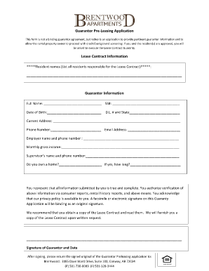 Guarantor Pre-Leasing Application