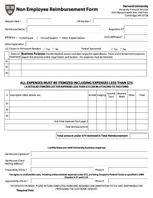 Harvard University Non-Employee Reimbursement Form