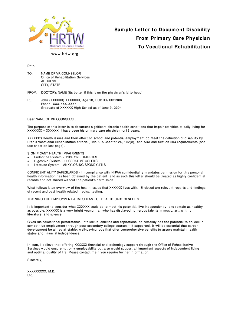 Sample Letter Of Disability From Doctor
