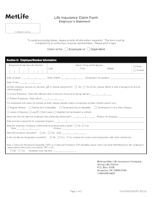 MetLife Group Life Insurance Claim Form